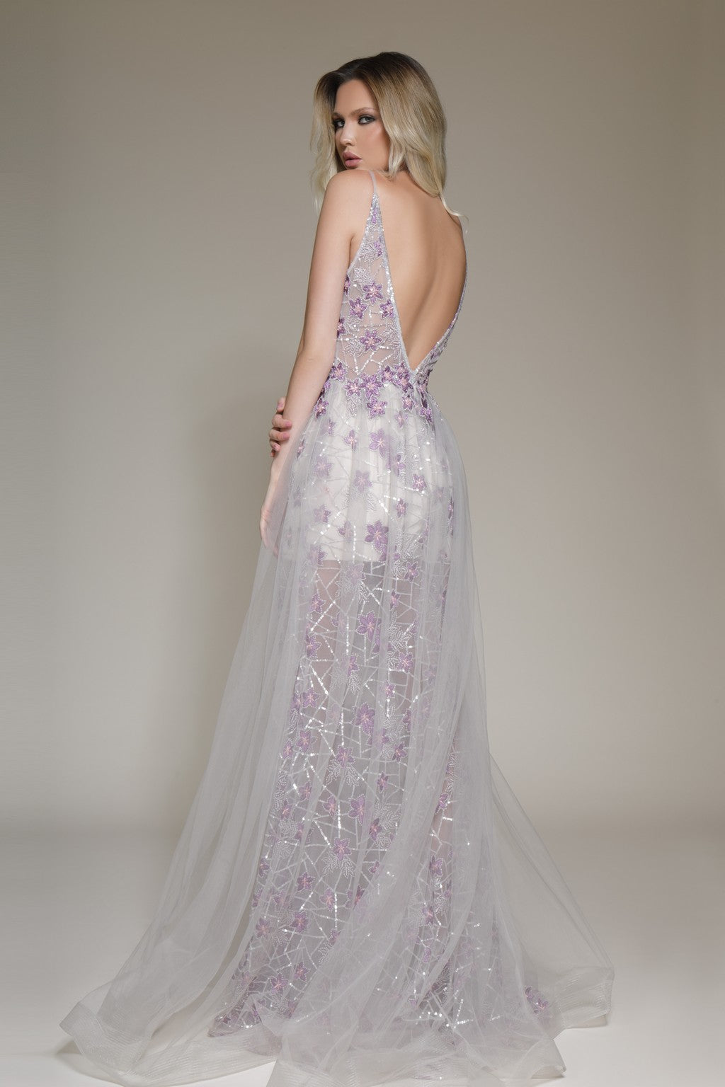 Prom Dresses Formal Long Floral Slit Prom Dress Lavender