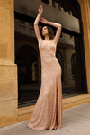 Prom Dresses Prom Formal Long Slit Evening Dress Rose Gold