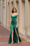 Prom Dresses Pleated Long Slit Formal Prom Dress Green