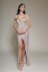 Prom Dresses Formal Long Prom Slit Dress Beige