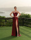 Prom Dresses Fitted Long Formal Prom Slit Dress Wine Red