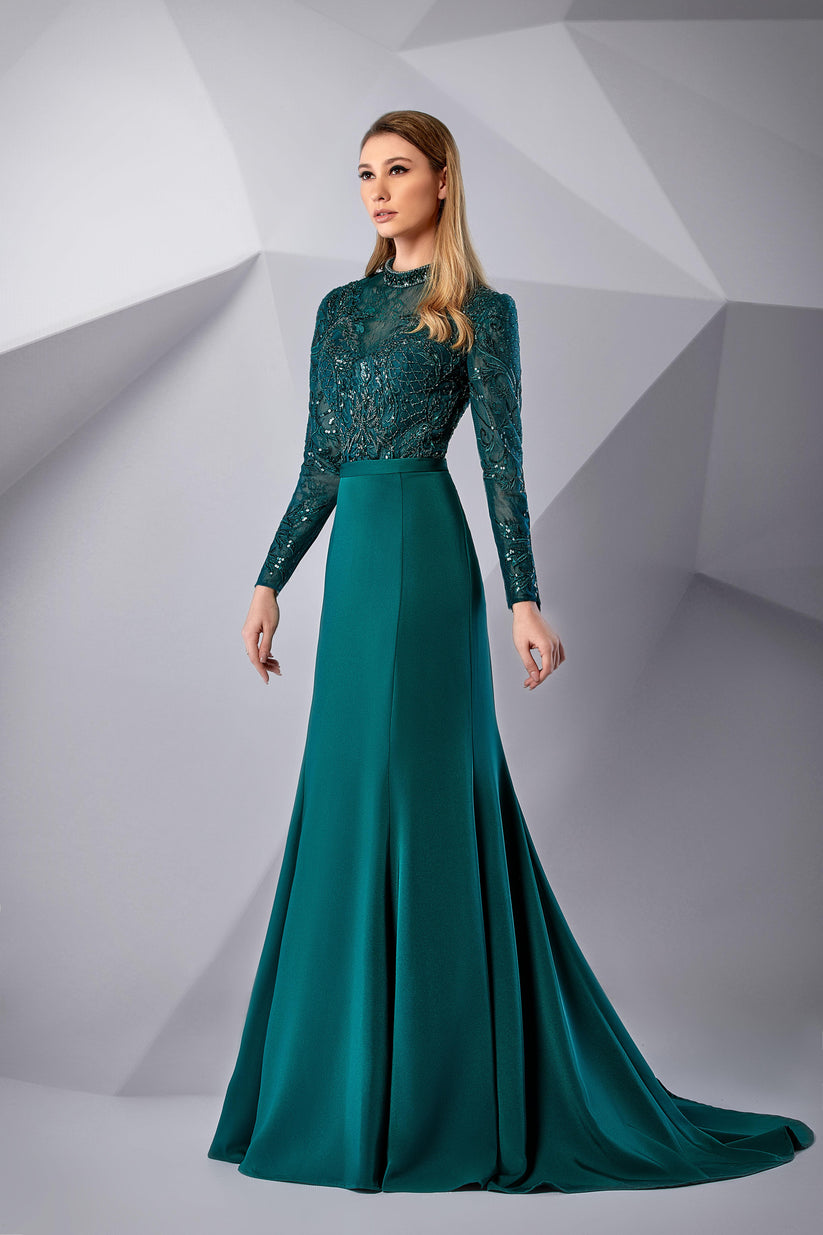 Formal Dresses Long Lace Beaded Formal Dress Antique Green