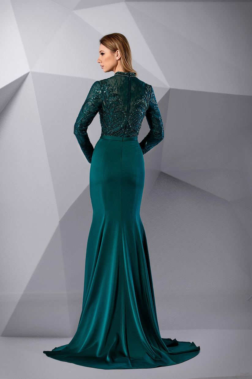 Formal Dresses Long Lace Beaded Formal Dress Antique Green