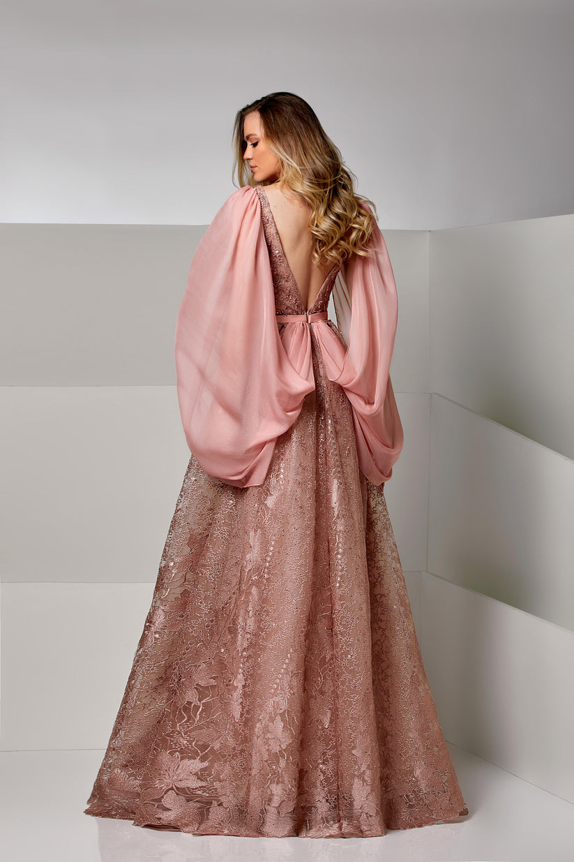 Formal Dresses A Line Long Lace Floral Formal Evening Dress Bright Rose