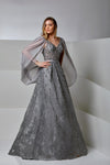 Formal Dresses A Line Long Lace Floral Formal Evening Dress Metallic Anthracite