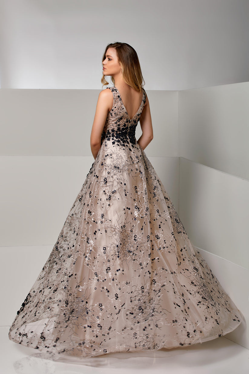 Formal Dresses Long Formal Evening Dress Sand Shell/Navy