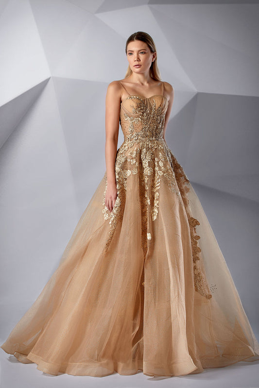 Prom Dresses Bronze A Line Long Formal Prom Beaded Dress Brown