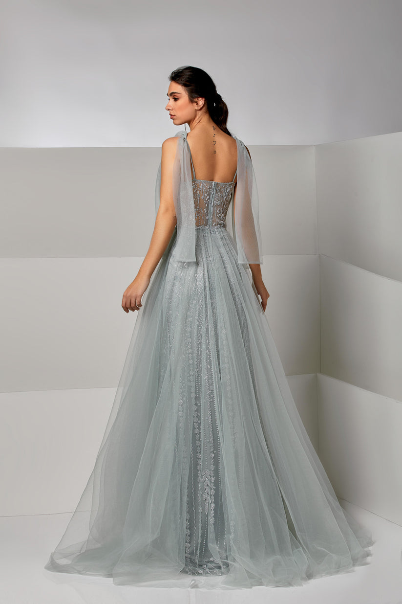 Prom Dresses Long Slit Formal Beaded Mermaid Prom Dress Frosty Green