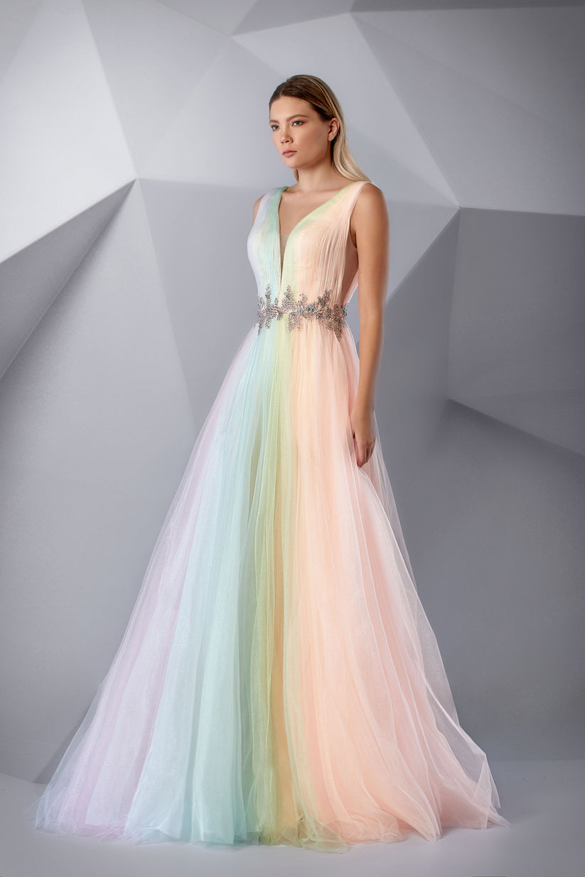 Formal Dresses Long Formal Beaded Evening Dress Rainbow