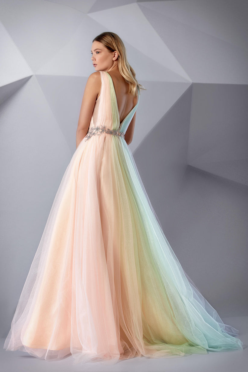 Formal Dresses Long Formal Beaded Evening Dress Rainbow