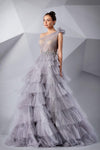 Prom Dresses Beaded Formal Long Layered Prom Dress Minimal Gray