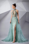 Prom Dresses Long Beaded Formal High Slit Prom Dress Frosty Green