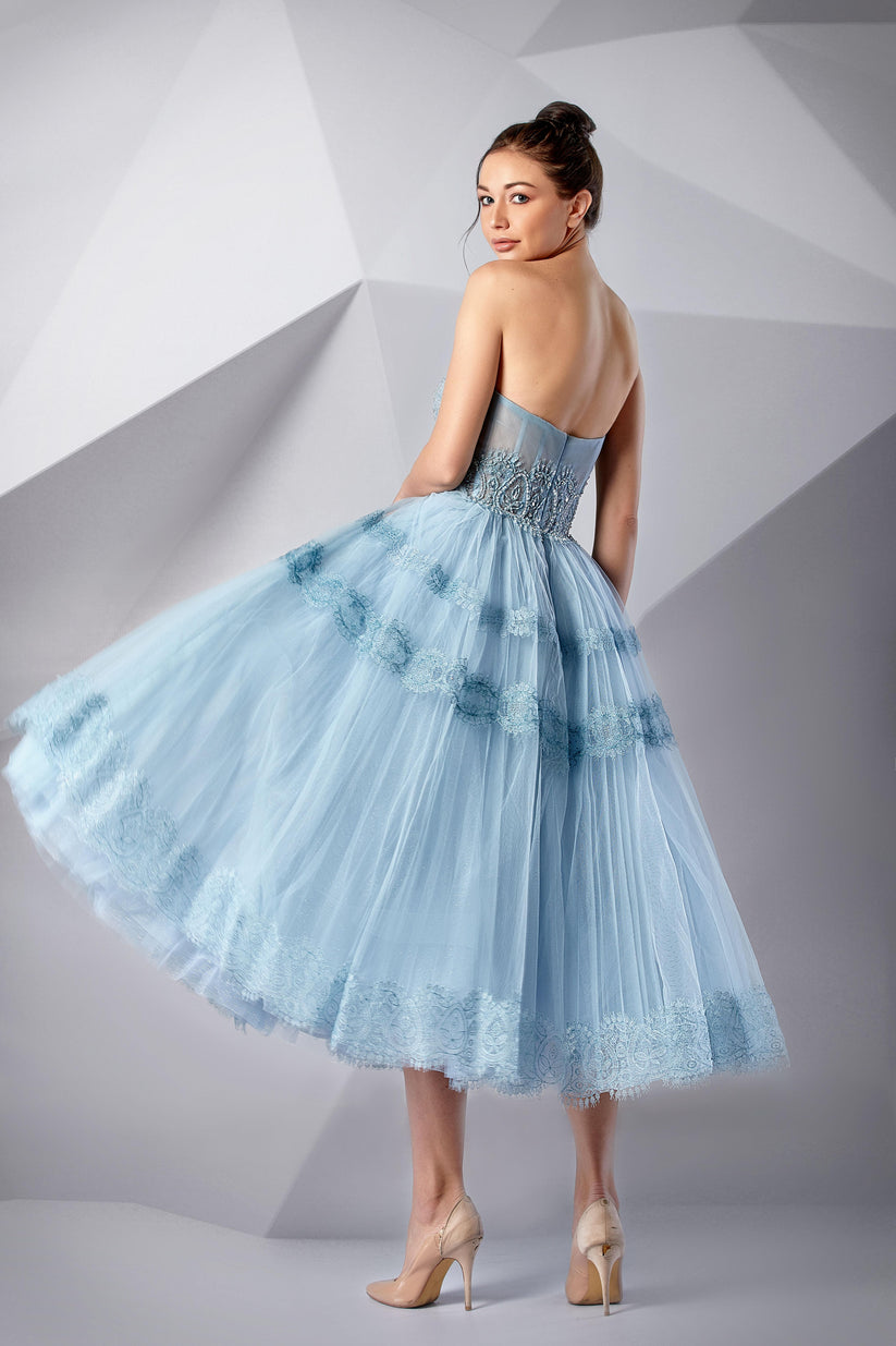 Prom Dresses Formal Tea Length Beaded Prom Dress Dream Blue