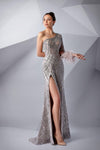 Prom Dresses Beaded Long Formal Slit Feather Prom Dress Mauve Chalk