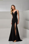 Prom Dresses Fitted Long Formal Beaded Prom High Slit Dress Black