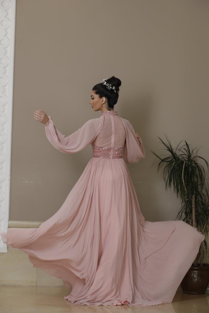 Formal Dresses Fitted Long Formal Beaded Dress Pale Mauve