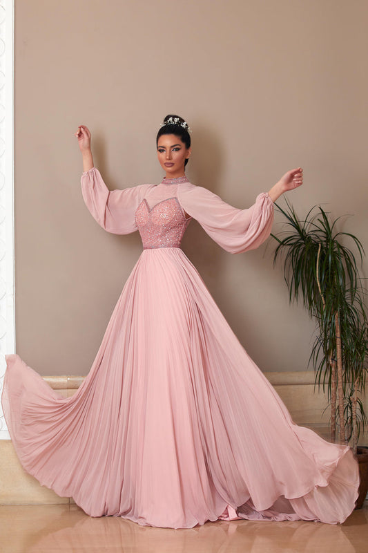 Formal Dresses Fitted Long Formal Beaded Dress Pale Mauve