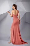 Prom Dresses Fitted Long High Slit Formal Prom Pleated Dress Blush
