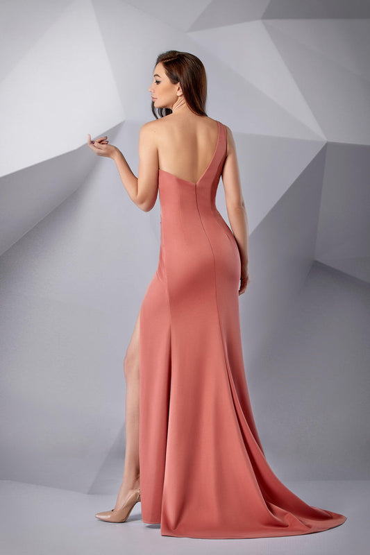 Prom Dresses Fitted Long High Slit Formal Prom Pleated Dress Blush