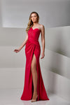 Prom Dresses Fitted Long High Slit Formal Prom Pleated Dress Fuchsia Red
