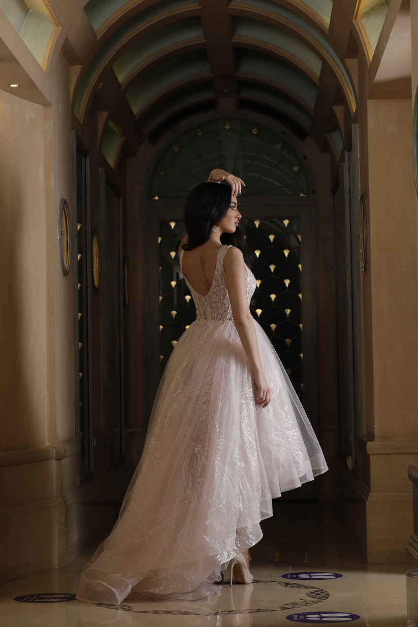 Prom Dresses High Low Formal Beaded Prom Dress Crystal Pink