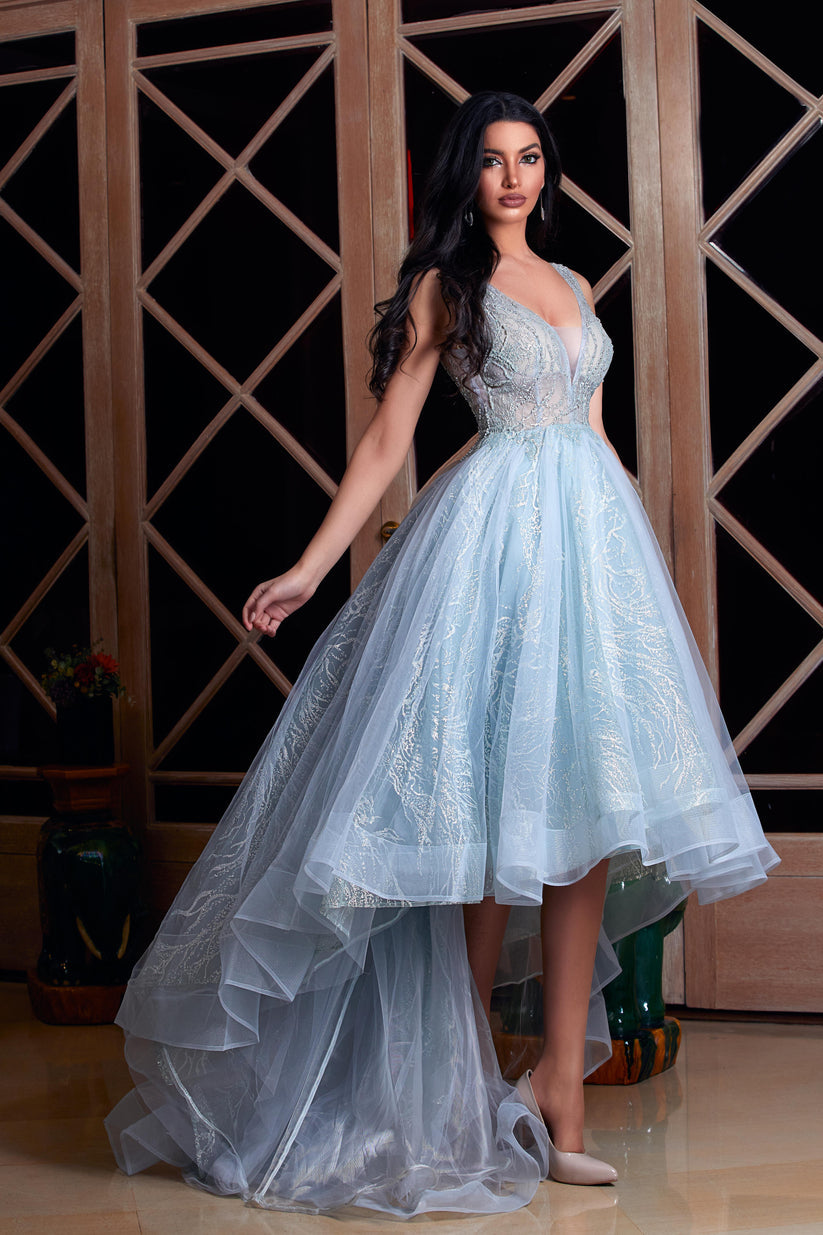 Prom Dresses High Low Formal Beaded Prom Dress Pastel Blue