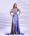 Prom Dresses Long Prom Slit Formal Evening Dress Silver Blue