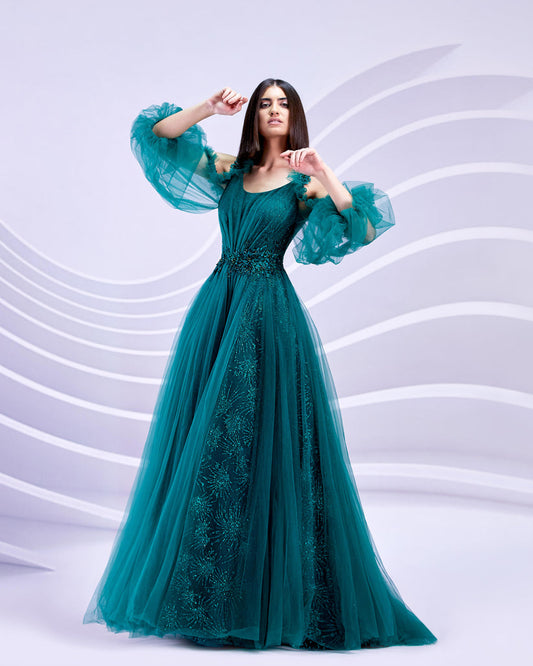 Prom Dresses Long A Line Formal Prom Floral Dress Evergreen