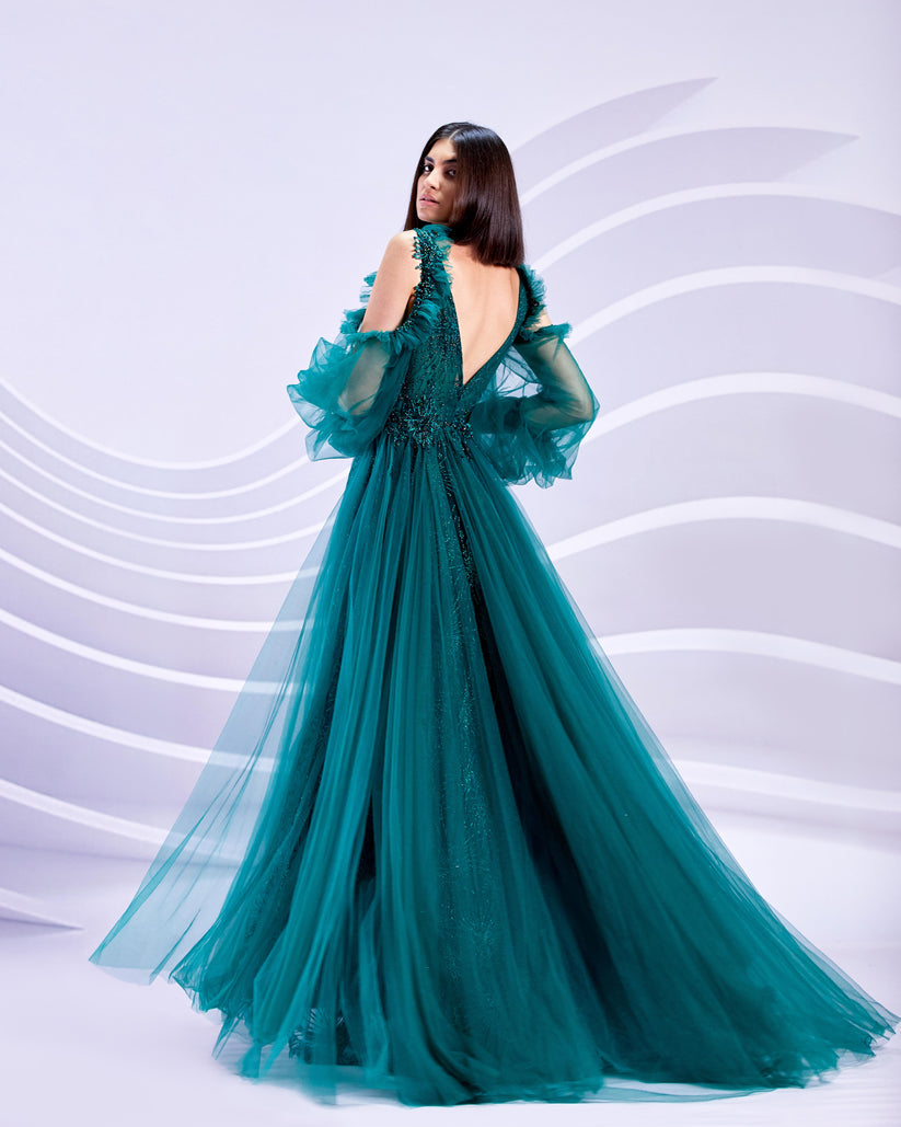 Prom Dresses Long A Line Formal Prom Floral Dress Evergreen