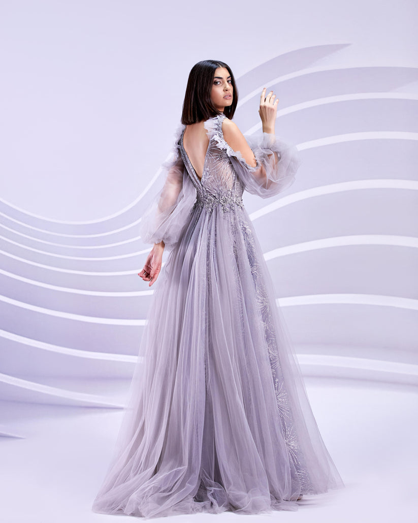 Prom Dresses Long A Line Formal Prom Floral Dress Silver