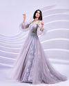 Prom Dresses Long A Line Formal Prom Floral Dress Silver