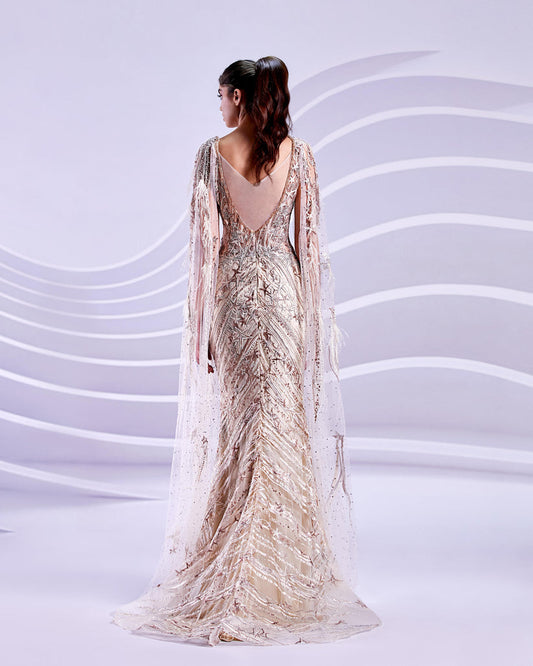 Formal Dresses M20310 Long Mermaid Prom Formal Evening Dress Beige