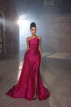 Prom Dresses Long Formal Slit Pleated Prom Dress Fuchsia