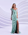 Prom Dresses Prom Long Slit Formal Lace Pleated Dress Light Green