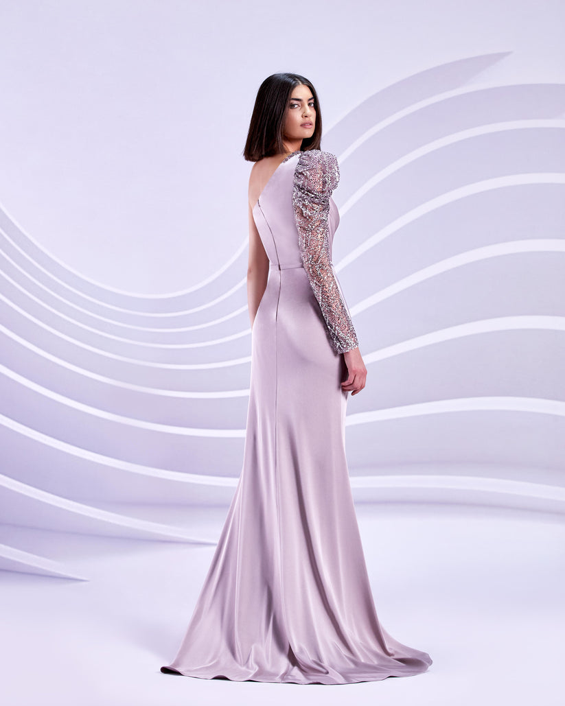 Prom Dresses Prom Long Slit Formal Lace Pleated Dress Lilac Marble