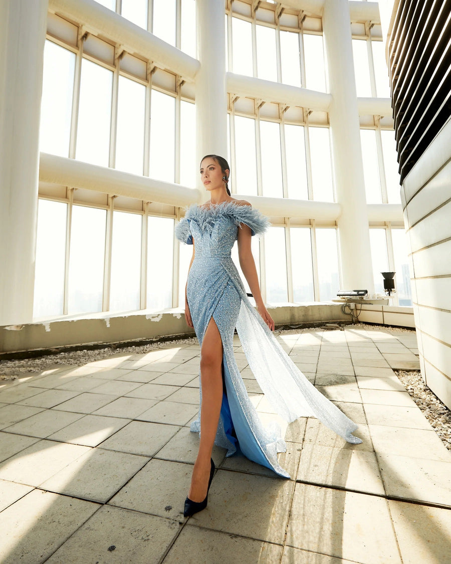 Prom Dresses Long Formal Slit Evening Prom Dress Blue