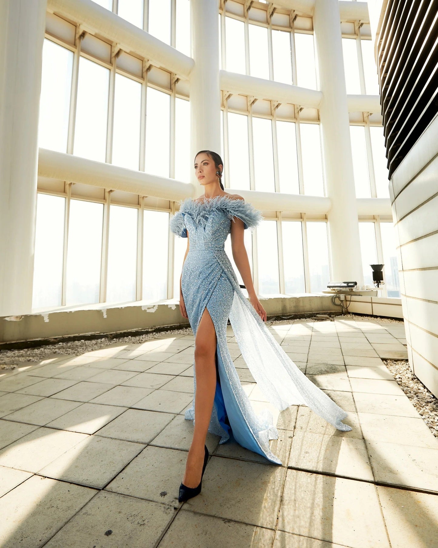 Prom Dresses Long Formal Slit Evening Prom Dress Blue