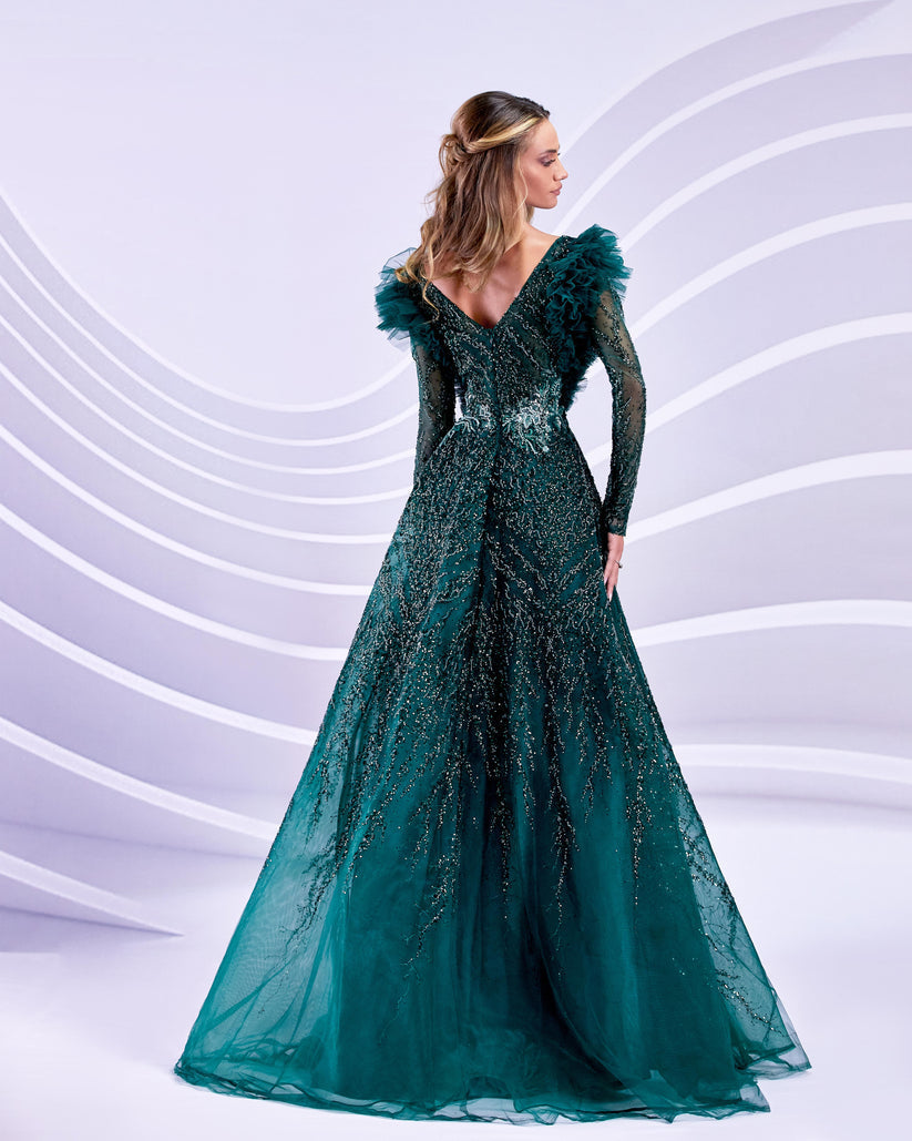 Formal Dresses Long Puff Formal A Line Evening Dress Hunter Green