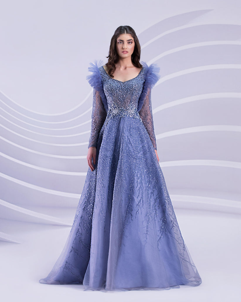 Formal Long Puff Formal A Line Evening Dress Dresses  Navy