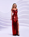 Prom Dresses Formal Long Slit Metallic Prom Dress Wine Red