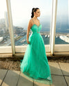 Prom Dresses Beaded Long Prom Formal Pleated Dress Ocean Green