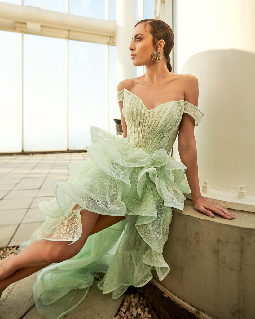 Prom Dresses Layered High Low Formal Prom Dress Light Green