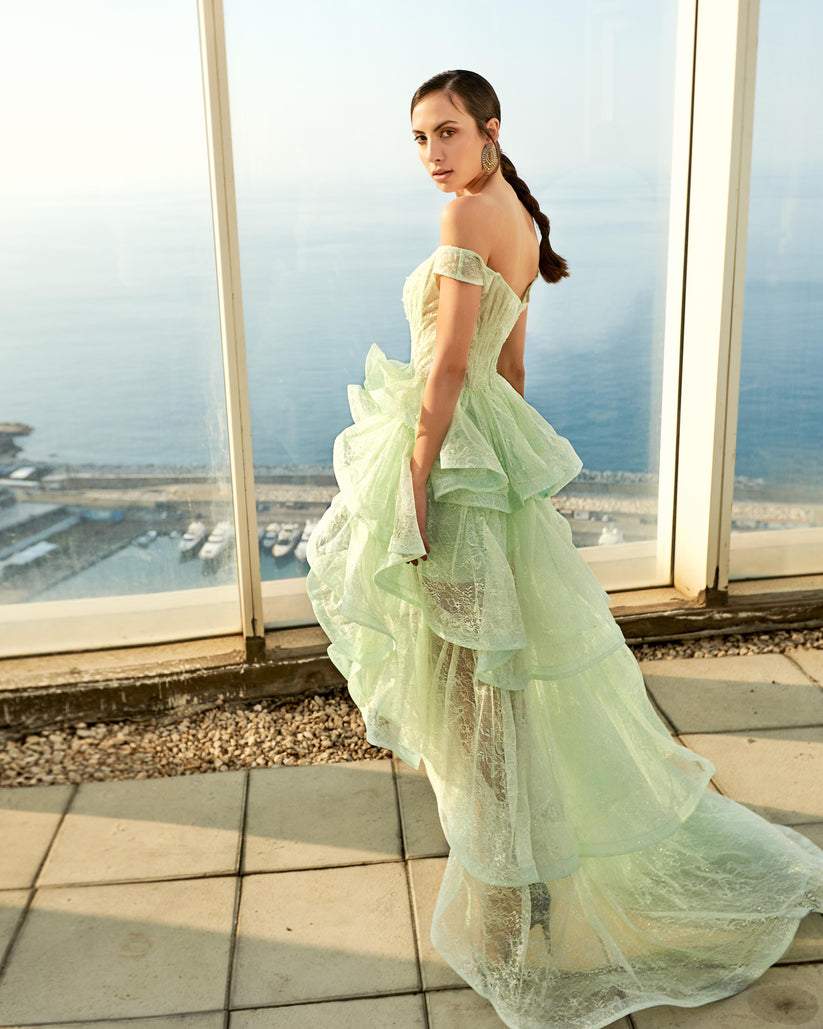 Prom Dresses Layered High Low Formal Prom Dress Light Green