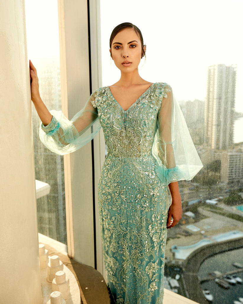 Formal Dresses Fitted Long Evening Formal Dress Sky Light