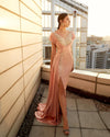 Prom Dresses Pleated Long Slit Formal Mermaid Prom Dress Salmon