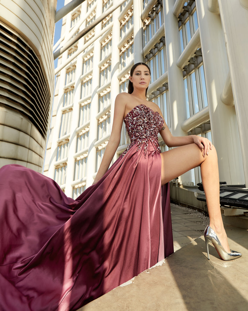 Prom Dresses Beaded Long Formal Prom Dress Aubergine