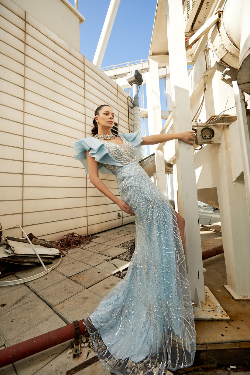 Prom Dresses Fitted Long Pattern Formal Prom Dress Sky Blue