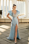 Prom Dresses Fitted Long Pattern Formal Prom Dress Sky Blue
