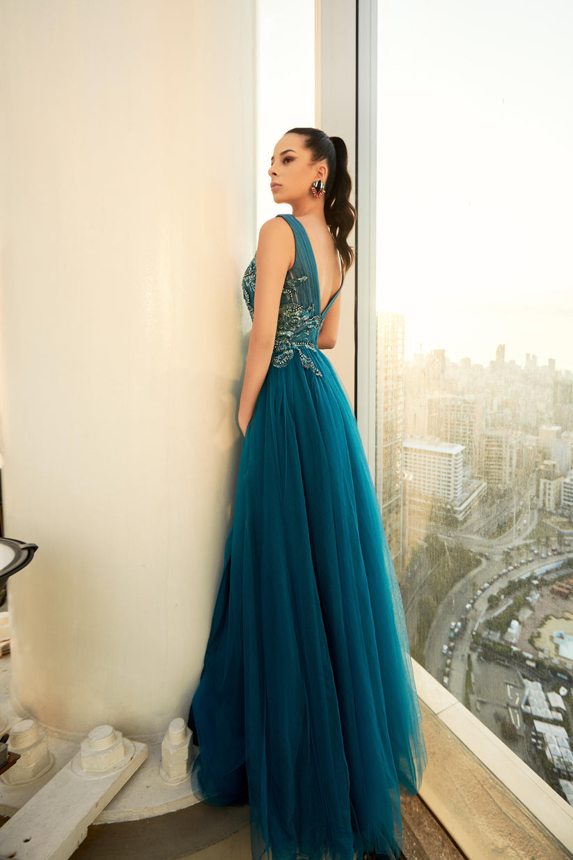 Prom Dresses Long Beaded Slit Formal Prom Dress Petrolic