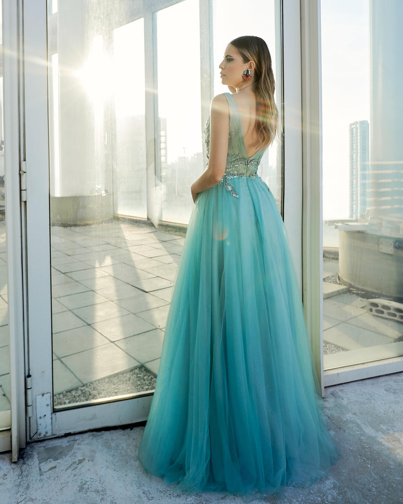 Prom Dresses Long Beaded Slit Formal Prom Dress Sage